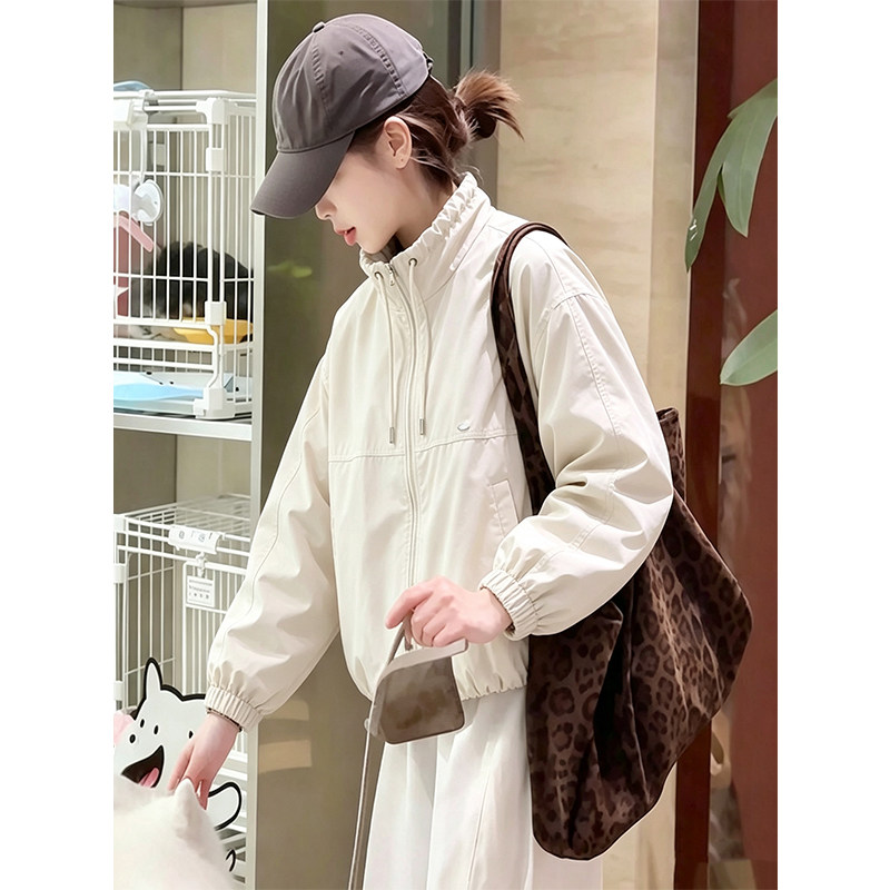 韩系立领抽绳短外套女小个子