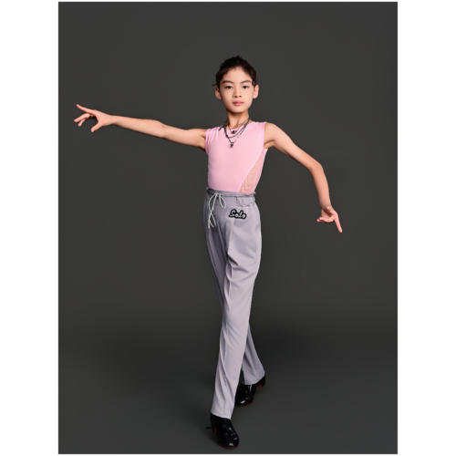 拉丁舞夏季无袖上衣男孩少年儿童粉色拼接无底裤款练功服日常百搭