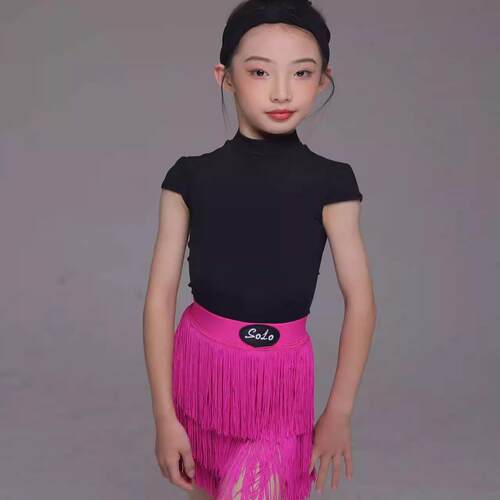 solo拉丁舞服新款短袖训练服小高领上衣专业女童练功服套装