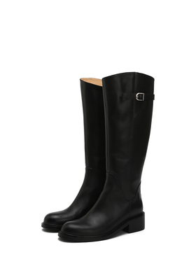 【我是摩羯】皮带扣骑士靴女新款真皮粗跟侧拉链高筒长靴H06572