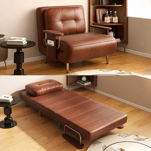 牧欣折叠床单人多功能两用小户型家用书房客厅阳台油蜡皮沙发床