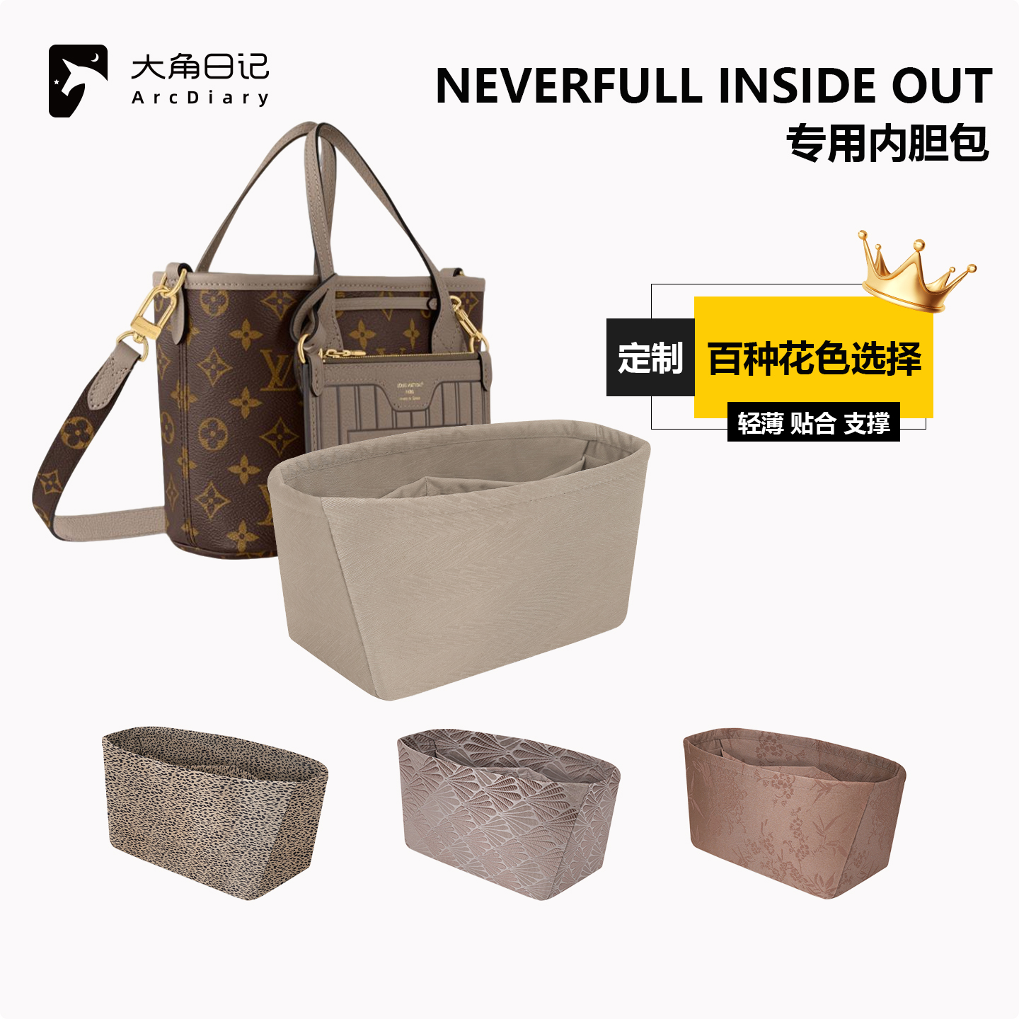 适用于LV neverfull inside out BB/中号内胆包大角日记ArcDiary