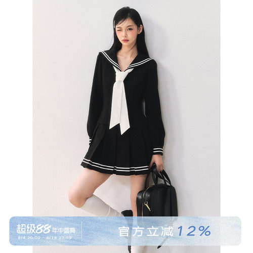 海军领百褶减龄jk连衣裙