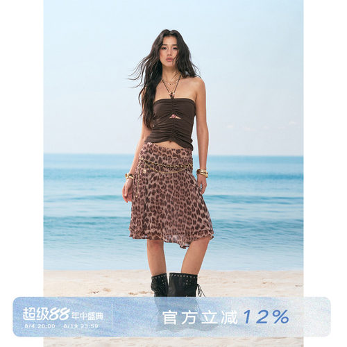 ANNACUTE堆褶串珠露脐吊带背心