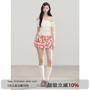 新款 ANNA CUTE 原創(chuàng)設(shè)計(jì)感花卉a字低腰半身裙女夏季 顯瘦包臀短裙