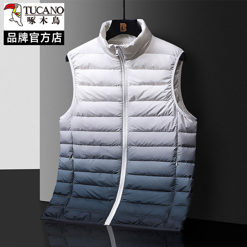 啄木鸟2025新款冬季渐变羽绒马甲男轻薄保暖内搭背心立领拉链马夹