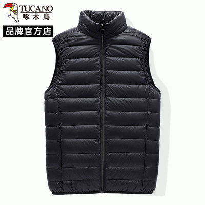 啄木鸟羽绒马甲男款2025新款秋冬季短款轻薄立领拉链背心黑色内搭