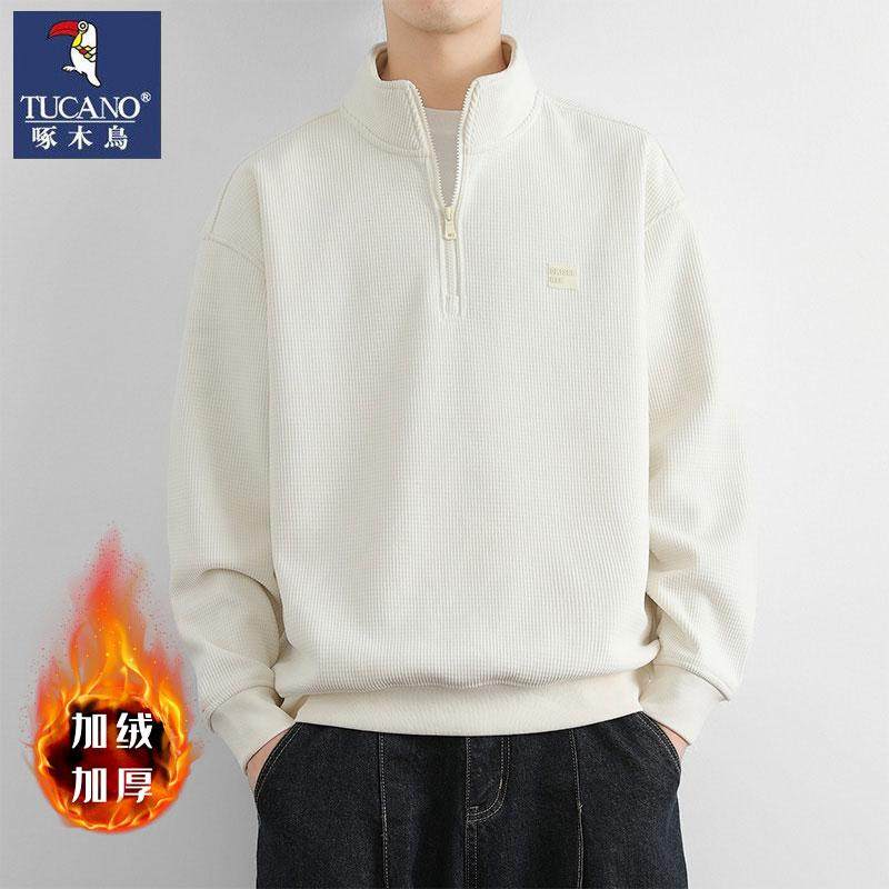 啄木鸟立领加厚套头衫半拉链休闲重磅灯芯绒简约美式纯色上衣宽松