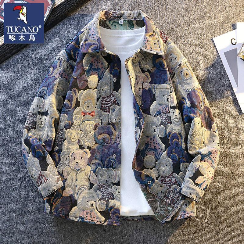 啄木鸟小熊提花长袖衬衫