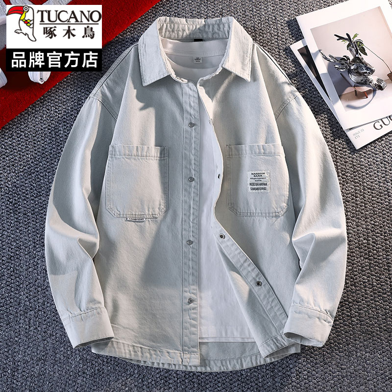 啄木鸟牛仔夹克衬衫男款2025新款春秋季潮流复古百搭休闲宽松外套