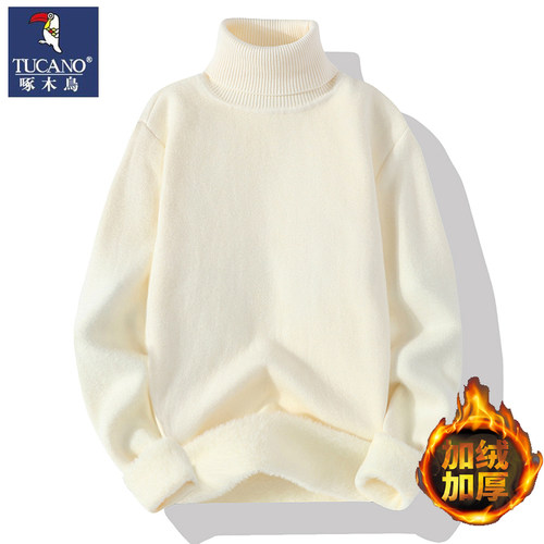 啄木鸟宽松针织高领不起球毛衣男