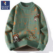 啄木鸟男运动长袖 t恤秋冬潮牌外套高级感秋宽松圆领美式 毛衣