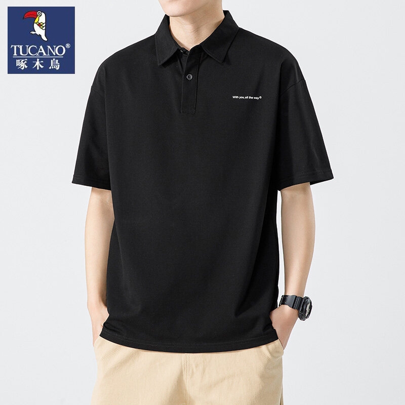 啄木鸟2025新款夏季宽松翻领T恤