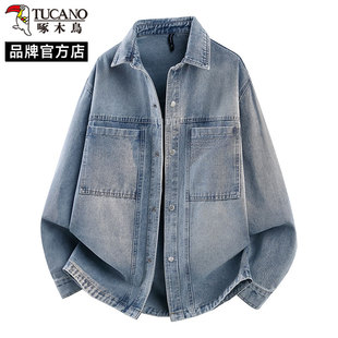 夹克 水洗复古痞帅休闲上衣宽松工装 啄木鸟牛仔外套男春秋季 2026款