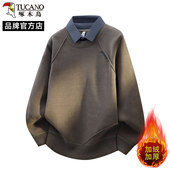 冬季 啄木鸟衬衫 领卫衣男加绒加厚保暖假两件休闲针织衫 字母设计感