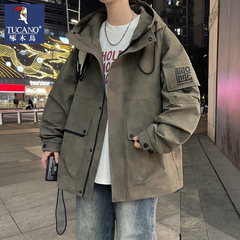 啄木鸟工装夹克男士高级感宽松连帽外套休闲冲锋上衣2025春秋季