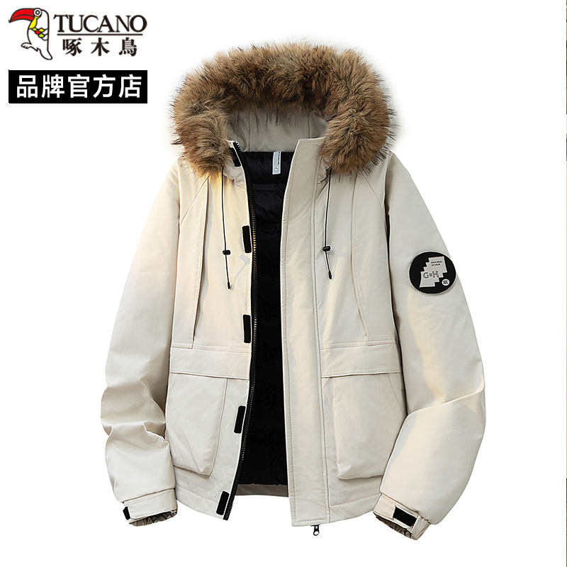 啄木鸟设计感可脱卸毛领派克服男2025秋季户外保暖棉衣机能工装,男装,棉衣,淘宝优惠券,粉丝福利购,淘宝优惠卷