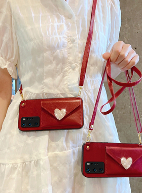 高端华为p40pro手机壳新款p40爱心卡包huaweip40pro保护套p40por可背斜挎5g版曲面屏背包式背带挂绳女款全包