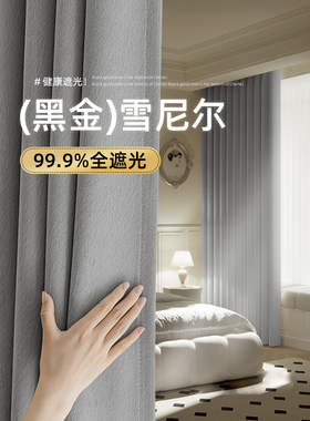 灰色雪尼尔窗帘卧室全遮光2025新款超强隔音客厅阳台高级感遮阳帘