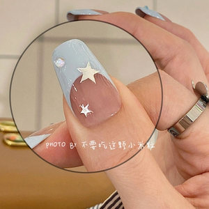 纯手工假指甲可爱甜辣宝宝蓝法式星星美甲手工穿戴甲ins显白成品