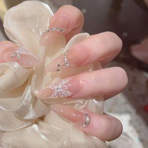 手工高级裸色美甲蝴蝶仙气穿戴甲气质清透穿戴美甲新娘孕妇假指甲