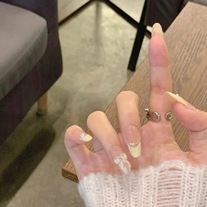 纯手工穿戴甲夏日冰糯蝴蝶结美甲贴元气少女感法式美甲显白高级感