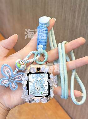蓝色蝴蝶适用小天才电话手表z6pro表带z10卡通挂脖z9少年版挂绳