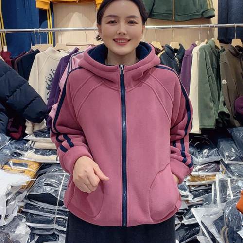 加厚北极绒连帽防风卫衣开衫