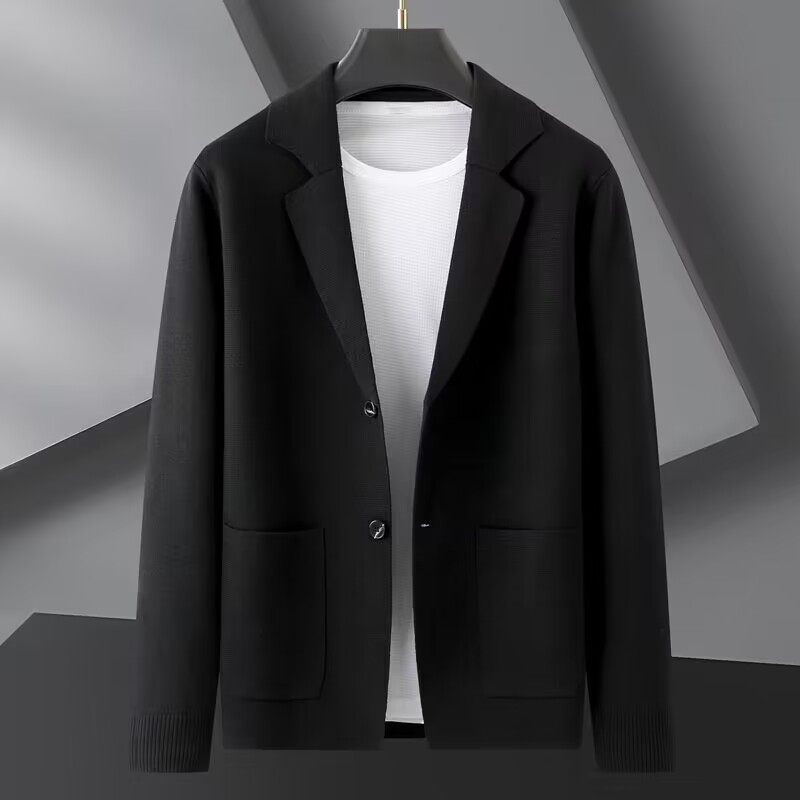 男士加肥加大码开衫毛衣春秋新款西装领外套针织衫胖子休闲上衣潮