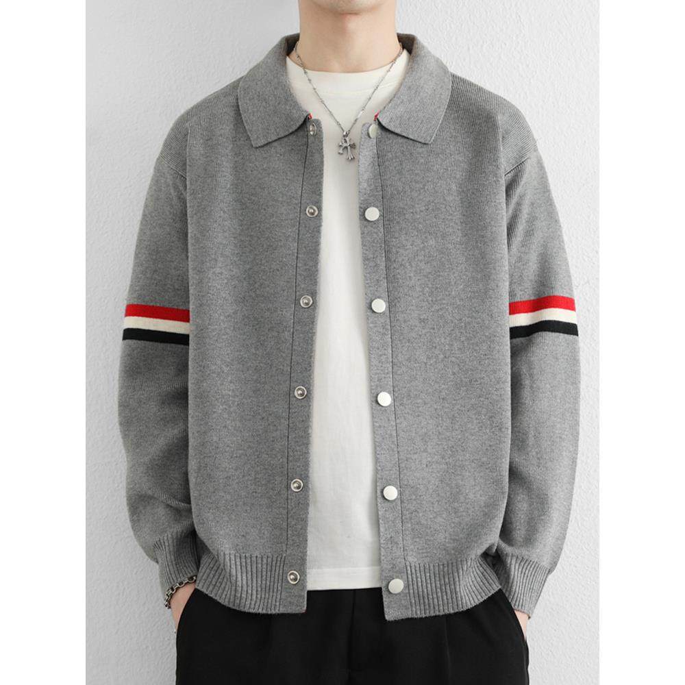 针织开衫毛衣外套男士2025春秋季新款高级感拼色休闲翻领线衣夹克