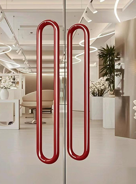 极简红蓝色弯管玻璃大门拉手加厚不锈钢商铺办公室实木门把手对装