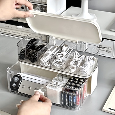 数据线收纳盒绕线器手机充电器电源充电线整理神器桌面集线理线盒