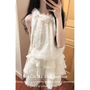 高级感富家千金挂脖连衣裙女款夏季巨好看生日小礼服蛋糕蓬蓬裙子