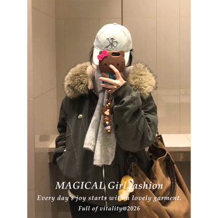 美式复古山雕派克棉服长袖外套女款秋冬季高级感加厚棉袄连帽卫衣