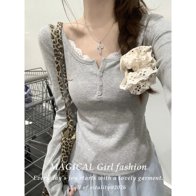 韩系穿搭独特绝美长袖t恤女春秋