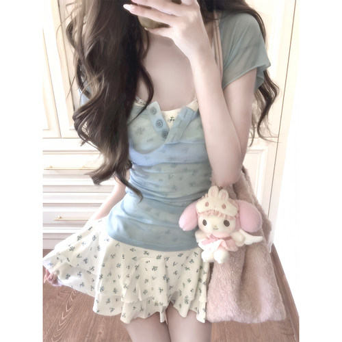 高级感独特漂亮碎花吊带连衣裙女