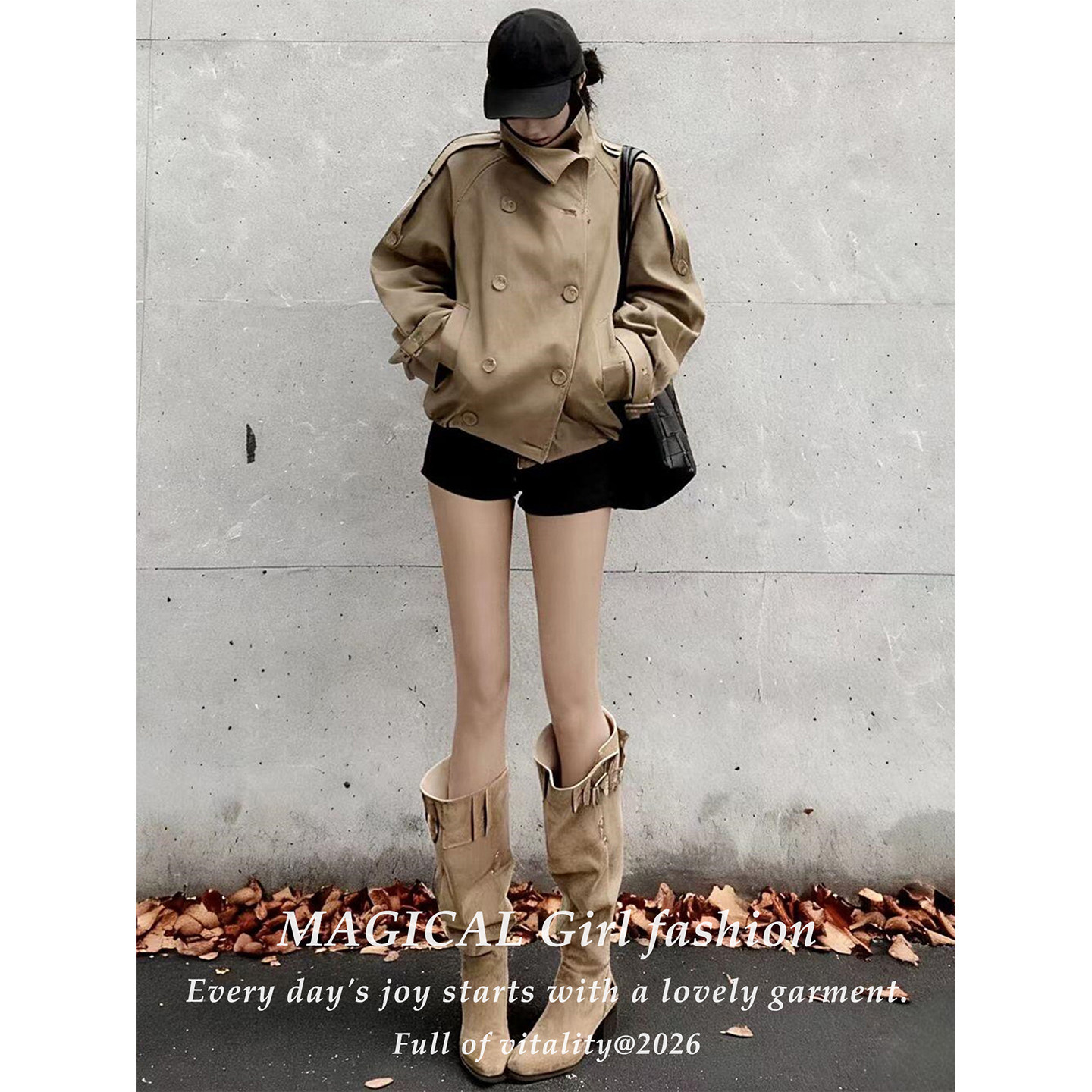 高级感卡其色穿搭短款夹克外套女图片