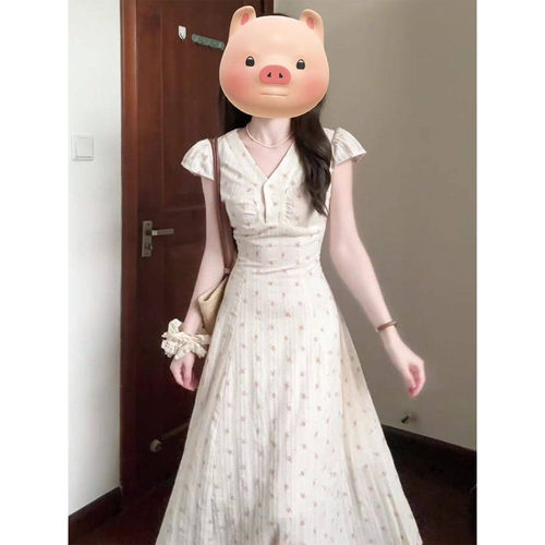 法式独特绝美碎花无袖连衣服女夏