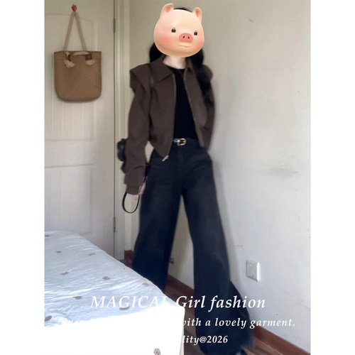 早秋穿搭韩系气质短款夹克外套女