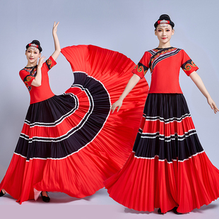 彝族舞蹈服大山索玛花火把节阿杰鲁姑娘的红裙盛装百褶练习裙子