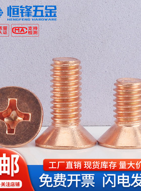 T2紫铜螺丝沉头十字纯铜螺钉红铜导电美制平头螺栓M2M2.5M3M4M5M6