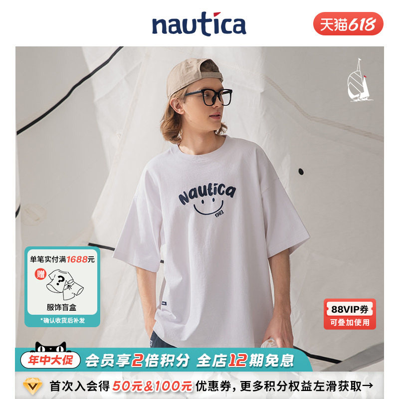 【官方正品】nautica whitesail 日系中性笑脸治愈短袖圆领T恤潮