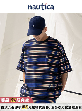 【明星同款】nautica白帆 日系中性多巴胺条纹舒适短袖T恤TW4252