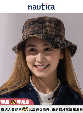 【官方正品】nautica 白帆 日系情侣款格纹休闲遮阳渔夫帽HW2319