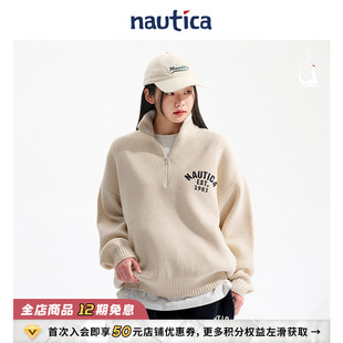 白帆日系中性休闲落肩半开襟毛衣JPSW4403 nautica 官方正品