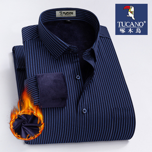 抗皱长袖 加大宽松保暖衬衣中年加厚商务正装 冬寸衣 衬衫 啄木鸟男装