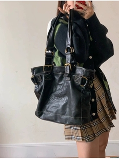 宝藏中古包包女大容量复古通勤机车单肩黑色小众托特包