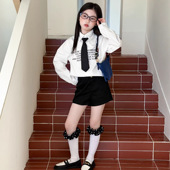 2026春季 套装 儿童字母长袖 黑色短裤 女宝潮范两件 衬衫 税后价童套装