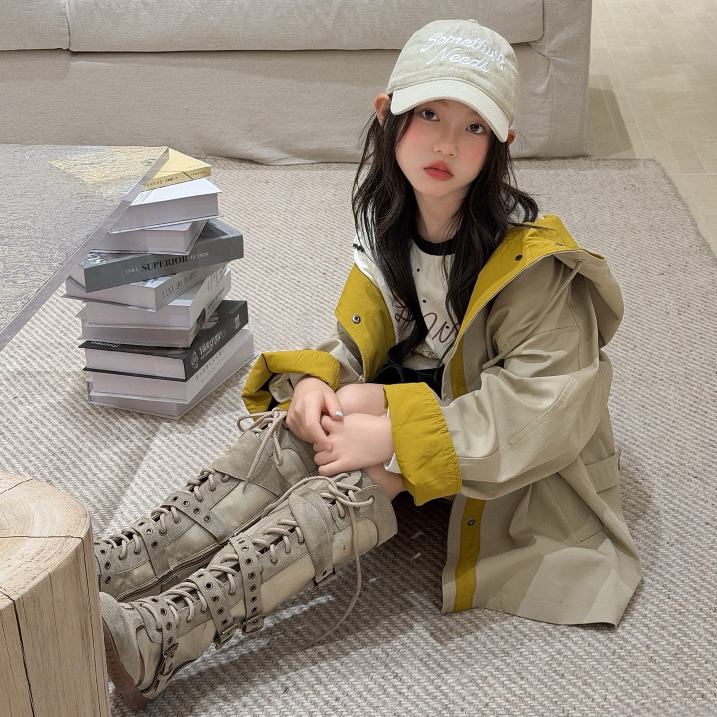 女童中长款风衣秋季2026新款韩系儿童装翻领宽松气质时尚开衫外套