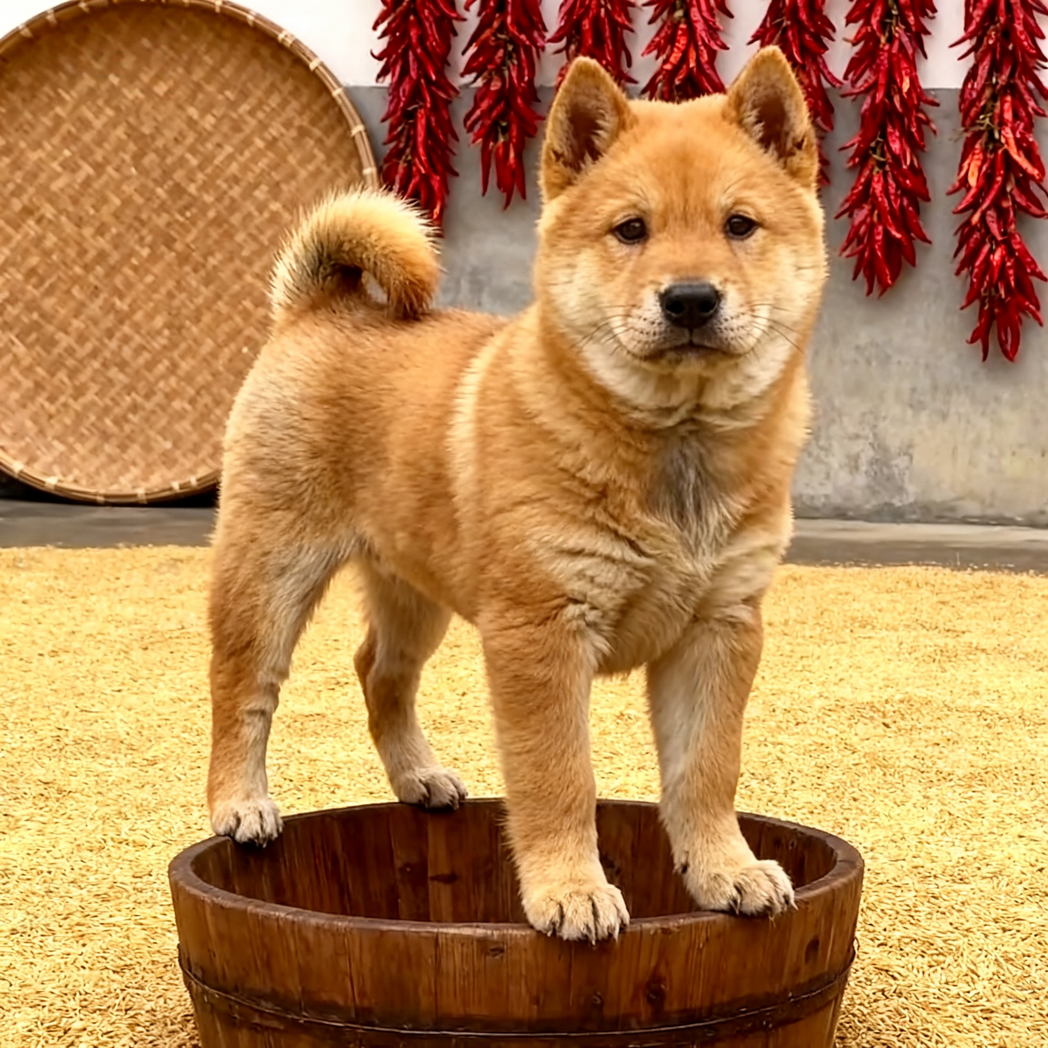 土狗家养看家护院家狗黄色白面